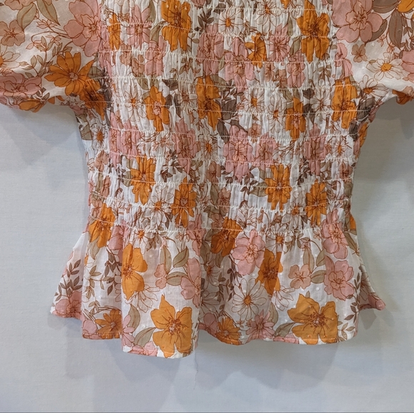 Lush 100% Cotton Pink Ditsy Floral Puff Sleeve Sheared Blouse Top Size Small - Picture 9 of 9